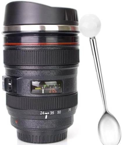 Unitamaze Kaffeebecher, Kameraobjektiv, Reisethermos, Edelstahl-Isolierbecher mit leicht zu reinigendem Deckel (auslaufsicher)