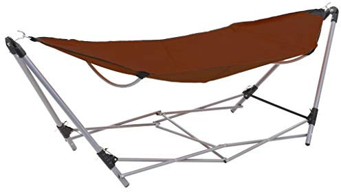 Festnight Camping Hängematte mit faltbarem Zusammenklappbar für Utensilien Campingbett Klappliege Gartenliege Gästebett Ständer Blau/Braun