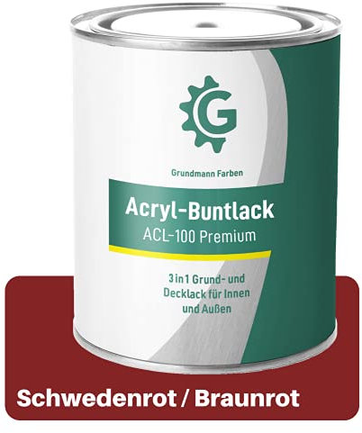 Grundmann Acryllack ACL 100 - Schwedenrot 3 Kg - 4in1 Lack inkl. Grundierung - Innen und Außen - Für Holz, Metall, Stein & Kunststoff - Braunrot RAL 3011