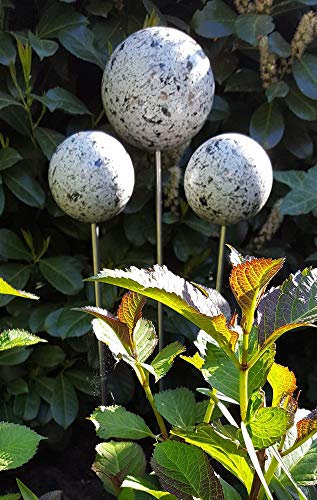 garten-wohnambiente Rosenkugel 3er Set 20-15-10 cm Edelstahl weiß Dekokugel mit Stab 80 cm