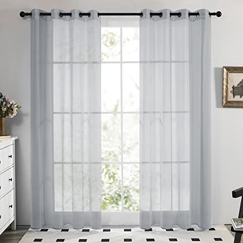 Deconovo 2er Set Vorhang Transparente Gardinen Wohnzimmer Schlafzimmer Ösenvorhang Modern 280x140 cm Grau