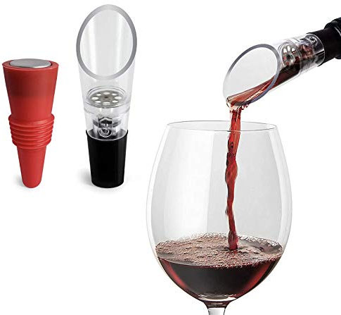 TenTen Labs WeinBelüfter und Weinverschluss (2er-Pack) – Premium Belüfter und Flaschenverschluss – Rotwein Aerator Set – Geschenkebox inkludiert (Rot)