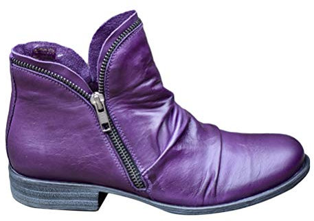 ORANDESIGNE Stiefeletten Damen Flach Spitze Stiefel Kurzstiefel mit Reissverschluss Ankle Boots Frauen Wildleder Schuhe Damenschuhe Mode Elegant Halbstiefel Violett 42 EU