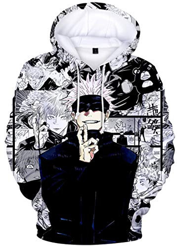 AMOMA Unisex Cosplay Anime Kapuzenpullover Gojo 3D Digitaldruck Langarm Hoodie(XS,ComicsBlue)