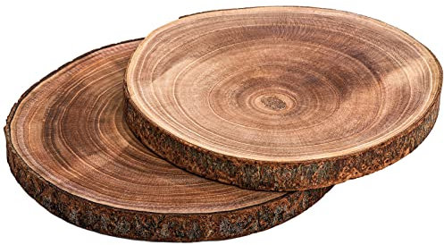 Nicunom 2 Pack Large Wood Slices for Centerpieces, 22-25cm/28-30cm Natural Wood Slabs Round Tree Slices Wooden Cheese Server, Rustic Wood Centerpieces for Wedding Table