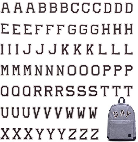 VEGCOO 78 Pcs Iron on Letters Patches for Clothes, Alphabet Applique Patches Letters A-Z Embroidered Patches for Bags Coats Hats Jeans Shoes(Black）