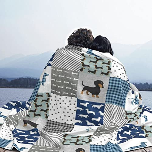 Dackel-Decke Weiner Hundedecke, Überwurf für Kinder, Mädchen, Jungen, weich, blau, grau, Dackel, Fleece, Flanell, Decke, niedliche Plüschdecke, Geschenke für Erwachsene und Frauen (152.4x203.2 cm)