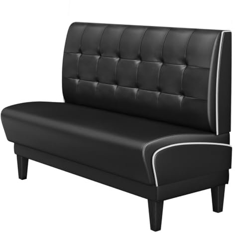GGMMÖBEL Diner 1 | Dinerbank | B:H 200 x 103 cm | Chesterfield | Schwarz | Leder | Keder: Weiß | Sitzhöhe: 48 cm