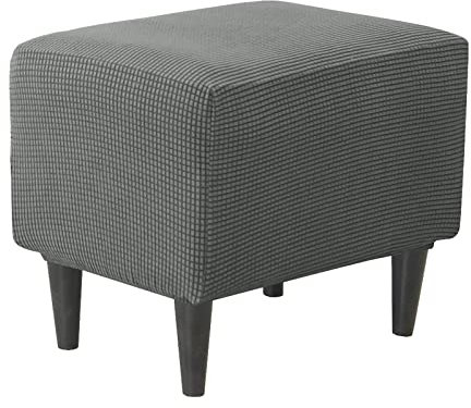 JHLD Rechteckiger Stretch Ottomane Schonbezug, Ottomane Bezug Elastische Hockerbezug Jacquard Hocker Husse für Fußhocker Quadratisch Mit elastischem Boden Für Katzen Hunde -dunkelgrau-klein