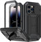 qichenlu Metall Bumper Displayschutz Glas Silikon 360 Grad Hülle kompatibel mit iPhone 14 Pro Max,Schiebare Kamera Abdeckung Ständer,Sturzsichere Panzerhülle,Schwarz