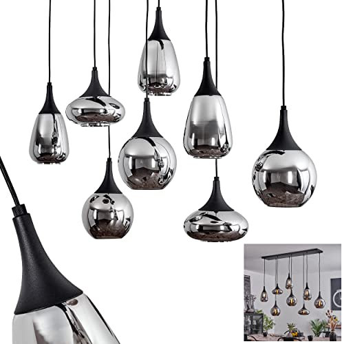 HOFSTEIN Hängeleuchte Maynal, Hängelampe aus Metall/Glas in Schwarz/Chromfarben, Leuchte im Modernen Design mit Schirmen aus Glas, 8-flammig, Höhe max. 150 cm, 8 x E14, ohne Leuchtmittel