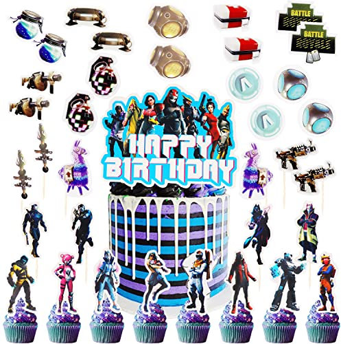 Video Game Tortendeko Cake Topper, Videospiel Thema Cupcake Toppers, Kuchendekoration für Videospiele, Happy Birthday Kuchen Dekoration Spiel Partei Liefert (37 Stück)