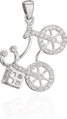 NKlaus Kettenanhänger Fahrrad 925 Silber 16x20mm Silberanhänger mit Zirkonia Amulett 10208
