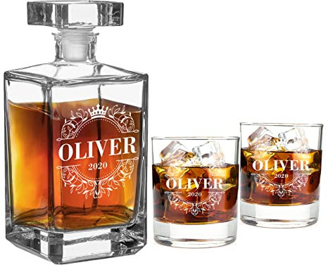 AIGAT Carafe à Whisky en verre hermétique personnalisée avec texte gravé au laser, article de bar élégant, cadeau pour homme, taille 700ml