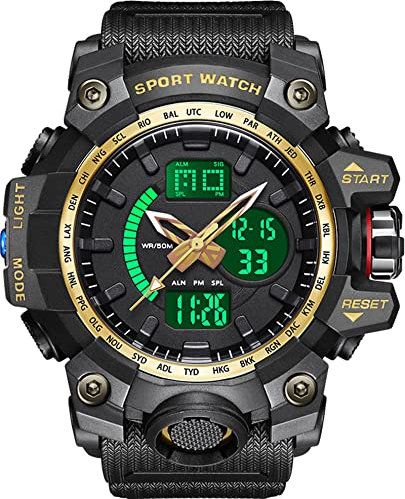 findtime Herren Digitaluhr Militär Sportuhren Armbanduhr Jungen, 5ATM Wasserdicht Große Teenageruhr Digital Analog Display Uhren Tactical Männer Stoppuhr LED 12/24H
