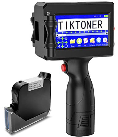 TIKTONER 127T2 Tragbarer Handdrucker [Schrifthöhe 0,08-1 Zoll], Hand Tintenstrahldrucker 4,3 Zoll Touchscreen Handheld Drucker für Datum Logo Grafik Barcode Variablem QR Code (25 Sprachen)