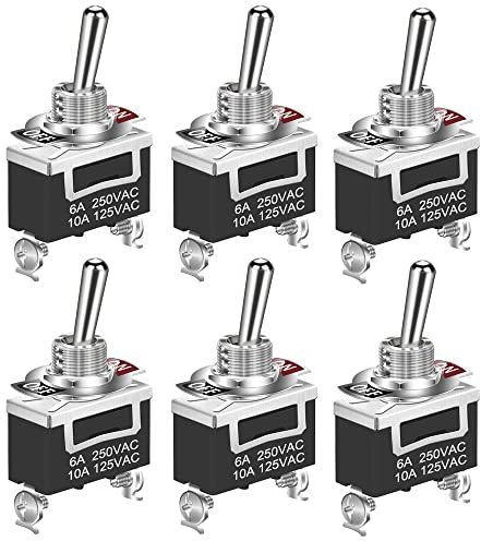 GUUZI Hochleistungs Wippschalter 12V-24V-48V-110V/10A, 220V-230V/6A, SPST 2Pin An/Aus Schalten Sie Metallstange-6 Pack