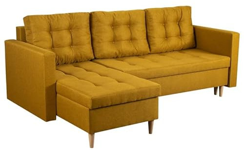 bonni Ecksofa Oslo mit Schlaffunktion, Eckcouch, Schlafsofa, L-Form Sofa, Polsterecke mit Bettkasten, Klappsofa, Schlafcouch, Bettsofa, Couchgarnitur, Sofagarnitur (senf)