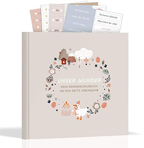 BIROYAL Babyalbum Unser Wunder | Baby Fotoalbum zum Selbstgestalten inkl. Sticker, Geschenk für Mädchen und Junge, Babytagebuch ab 0 Monate, Erinnerungsbuch, Baby Buch zum eintragen