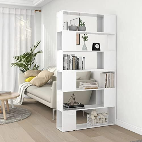 lvssiao Stufenregal Bücherregal Raumtrenner Aktenregal, Bücherregal Raumteiler Hochglanz-Weiß 100x24x188 cm für Wohnzimmer, Schlafzimmer, Büro