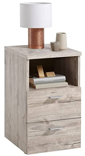 ZQQLVOO FMD Nachtschrank mit 2 Schubladen und Offenem Regal Sandeiche, Beistelltisch, Nachtkästchen, Komodenschrank, Nachtkästchen, Nachtschrank for Bedroom, Living Room, Office