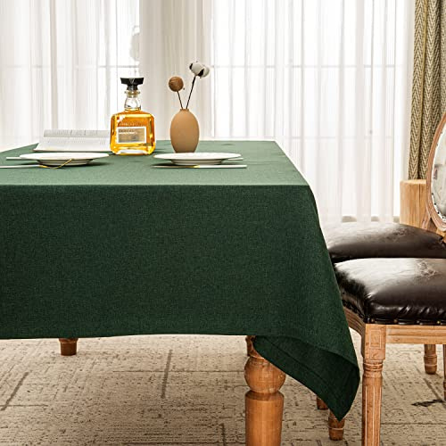 Tischdecke in Dunkelgrün 140 x 180 cm, in breiter Ausführung, Leinenlook | Rechteckig, wasserabweisend，bügelfrei, waschbar, Restaurant, Küche, Party, Dekorativ, Weihnachten, Neujahr, Café, Garten
