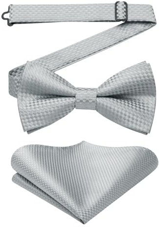 Enlision Fliege Silber Herren Anzug Fliegen mit Einstecktuch Set Vorgebunden Formelle Hochzeit Smoking Schleife und Taschentuch für Männer