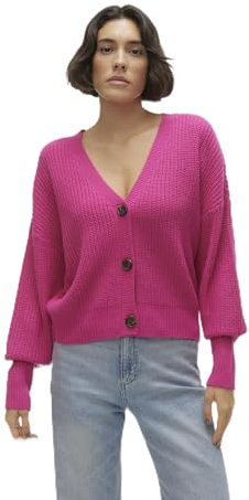 VERO MODA Vmlea Ls V-neck Cuff Cardigan Noos, Maglione Donna, Rosa Yarrow, M