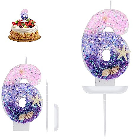Geburtstagskerzen Zahlen 6, Kerzen Geburtstag, Meerjungfrau Geburtstag Deko, Geburtstagskerzen Kinder für Torte, Tortendeko Geburtstag, Kuchendeko Geburtstag, Geburtstagsdeko für Geburtstagsfeier