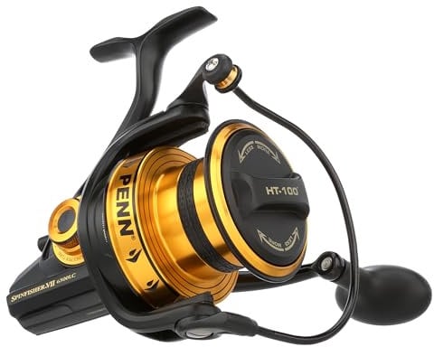 PENN Spinfisher VII Long Cast, Spinnrollen, Meeresangeln, Meeresangelrolle mit IPX5 Dichtung, die vor dem Eindringen von Salzwasser schützt, geeignet für Verschiedene Fischarten, Schwarzgold, 6500