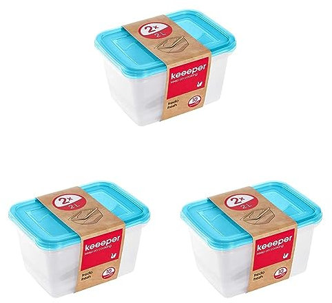 keeeper Frischhaltedosenset 2-teilig, 2 x 2 l, 20,5 x 15,5 x 10,5 cm, Fredo Fresh, Blau Transparent (Packung mit 3)