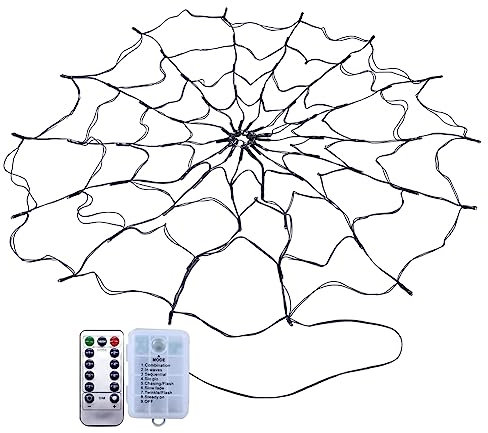 Cymwer Halloween-LED-Spinnennetz-Lichterkette, USB, Halloween, lustiger Raum, Wandnetz, Fernbedienung, dekorative Atmosphäre, Lichterkette, wasserdicht, 8 Modi, warmes Orange, Lila, für den