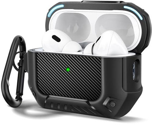 MOBOSI für Airpods Pro 2 Hülle(2nd/1st Gen), Compatible with MagSafe, Carbon Fiber Airpods Pro 2 Case, Magnetic Lid, Hard Shell Protective Case Cover with Keychain(2023/2022/2019),Black