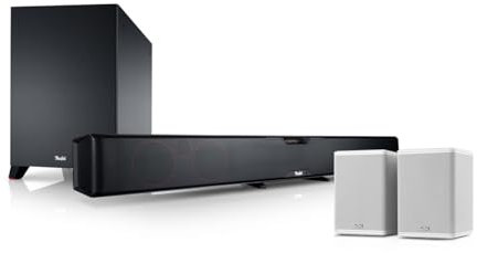 Teufel CINEBAR PRO Surround Soundsystem 4.1 - Soundbar mit Wireless Subwoofer & Kabellosen aktives Rear-Speakers, WLAN, Dolby Audio, Bluetooth, HDMI ARC CEC, 4K - schwarz/weiß