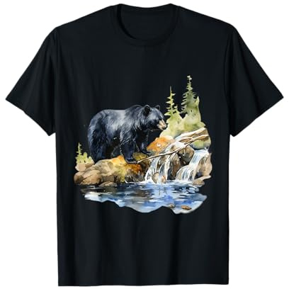 Black Bear Wilderness Waterfall Mountain Animal T-Shirt