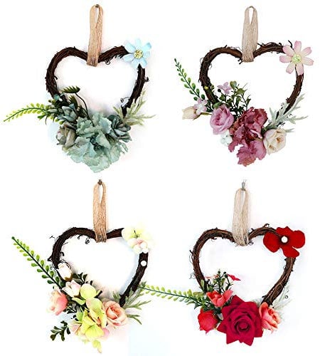 4Pcs Simulation Rose Wreath Wreath,Artificial Flower Door Hanging Rattan Heart Shaped Garland,Simulation Peony Flowers Garland Wreath for Home Wedding Decoration Wedding Car(#1)
