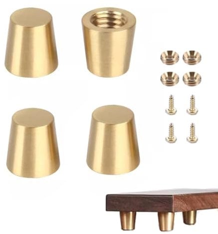 Singring Lot de 4 pieds de planche à découper en laiton pour boîte à bijoux, pieds en bois de noyer, pieds rehausseurs avec vis et rondelles pour appareils de cuisine et meubles multiples (15 mm)