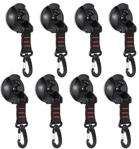 GGesii 8 Stücke Saugnapf Camping Set, 360° Drehbare Auto Saugnapfhaken, Saugnapf Anker Extra Starke mit Befestigung, für Camping- und Outdoor-Aktivitäten, Dachzelte, Autos und Wohnmobile (Rot)