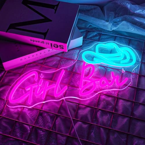 NOXET Girl's Bar Neonschild Cowboy Hat LED Schild Girl's Barleuchtreklame mit USB Rosa Neon Schild Wanddekoration aus Neonschilder für Bar Cafe Recreation Room Party Schlafzimmer Game Room Neon Sign
