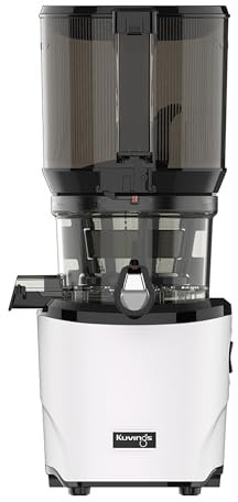 Kuvings AUTO10 - Exprimidor de prensa en frío blanco, exprimidor de masticación manos libres con motor de 240 W, máquina exprimidora eléctrica silenciosa con tolva de 100 onzas para jugo, batidos,
