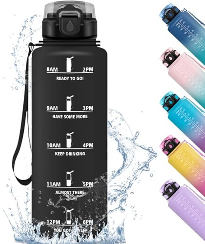HoneyHolly Trinkflasche 1,5 Liter, Auslaufsicher, Trinkflasche Sport, Motivierende mit Zeitmarkierung, Wasserflasche, mit Filter, Trinkflasche Kohlensäure Geeignet, für Fitness Wandern Outdoor Gym