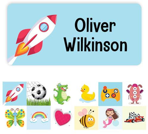 Papa Prints Personalised Vinyl Name Stickers (30 x 14 mm) Waterproof Name Stickers for Water Bottles Lunch Box Stickers