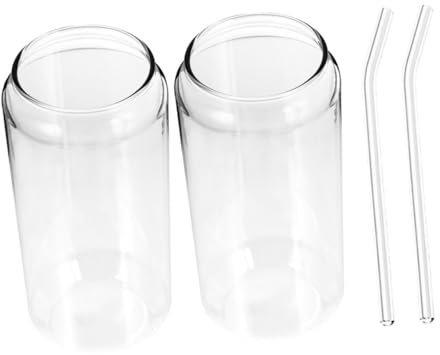 CIYODO Vasos De Vidrio Resistentes Al Calor Con Pajita Copa Transparente Para Cócteles Té Café y Bebidas Diarias Fácil Limpieza y Diseño Elegante