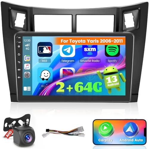 Ohradio 2G+64G Autoradio Android 15 pour Toyota Yaris 2005 2006 2007 2008 2009 2010 2011,Carplay Android Auto sans Fil,2 DIN Écran Tactile de 9 Pouces avec WiFi GPS FM/RDS BT SWC+ Caméra de Recul+MIC