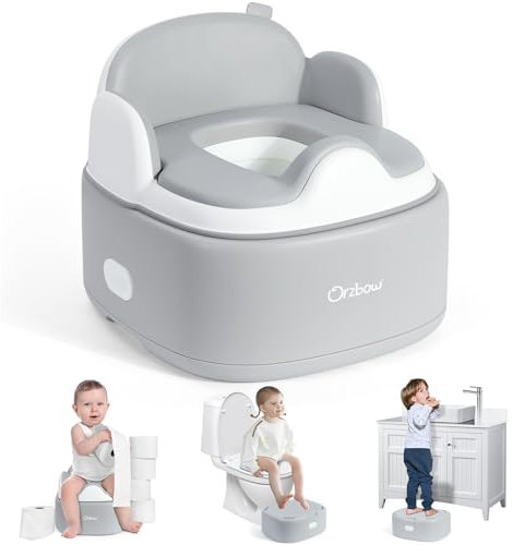 Orzbow Multifuncional Orinales Infantiles, Universal Adaptador WC Niños con Regulador, Almacenable Reductor WC Niños con Taburete, Diseño Minimalista, Fácil de Limpiar, Suave y Sin Rebabas, Gris
