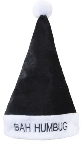 VFM e-Store - Santa Hat Bah Humbug Christmas Hat X 1 Stocking Filler Xmas Present Celebration Festive Winter Ornaments - 30cm X 42cm Black