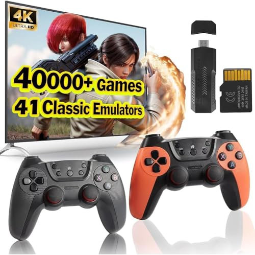 MUMQAQ Wireless Retro Game Console,X2 Ultra Stick Game,64G/35,000+ Games & 41 Emulators Built in,Plug and Play Video Games for TV 4K HDMI, 2.4g Wireless Controllers