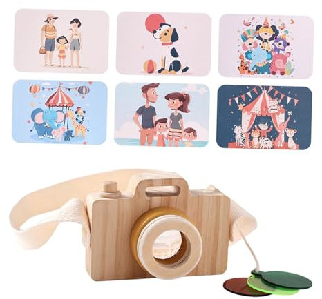 TTETTZ LED Holz Kamera Spielzeug Pretend Time Play Tragbares Spielzeug Klare Kaleidoskop Linse