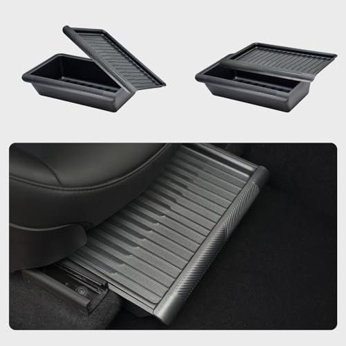 REEVAA Under Seat Storage Tray for Tesla Model Y, Front Seat Hidden Drawer Bins Non Slip with Lid Cover, Underseat Storage Box Organizer for Model Y 2021-2025 (No Fit New Model Y Juniper)