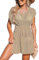 CUPSHE Women's Crochet Swim Cover Up Mini Dress Swimwear Knit Short Sleeve Beach Pullover Cover ups Khaki L